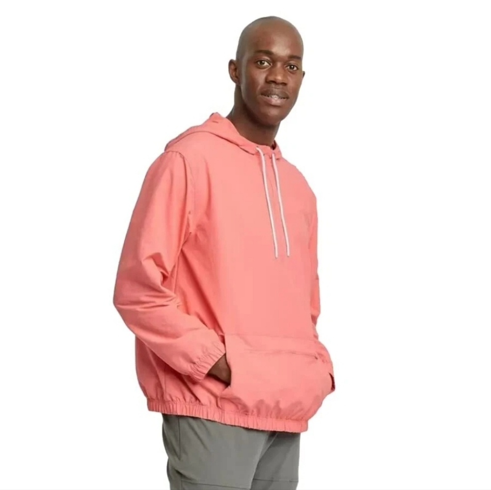 NWT All In Motion Recycled Nylon Pullover Jacket Wind Breaker Coral Pink Men XXL